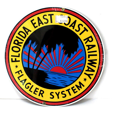 Ande Rooney Porcelain Enamel Florida East Coast Ry 10'' Round Sign New A
