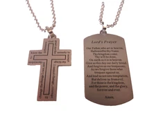 Stainless Lords Prayer Dog Tag & Serenity Cross & Chain