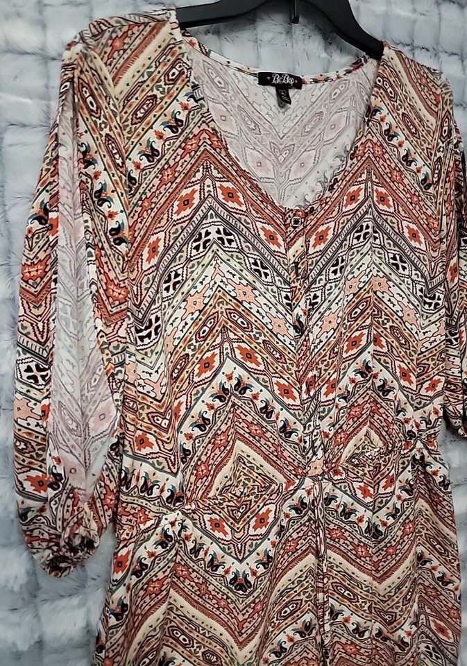 Mameluco BeBop Hombro Frío Multicolor Para Mujer XL Boho Manga Larga 2.5" Entrepierna Foto 2 de 4