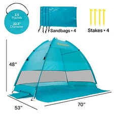Pop Up Beach Tent, 4 Persons Easy Setup Sun Shelter Canopy UPF 50+ UV Protection
