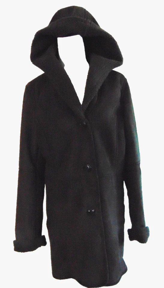LANDS' END WOMENS FAUX SUEDE BROWN PARKA COAT HOODED JACKET SHERPA LINING SZ M - Image 2 of 4