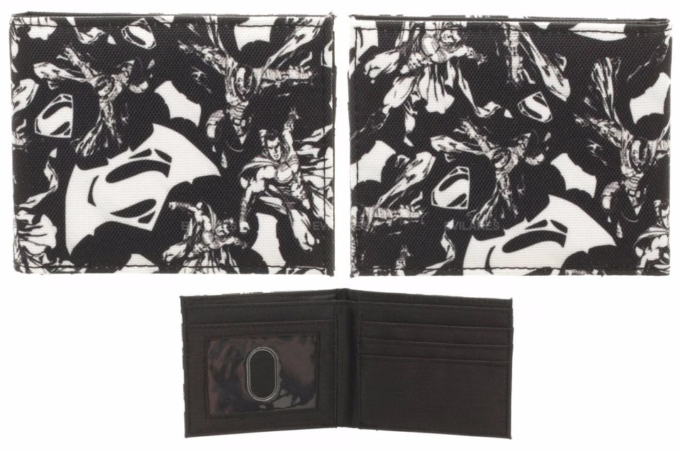 DC Comics Wallet Bifold Superman Batman Bioworld Black and White vs JLA - Image 2 of 4
