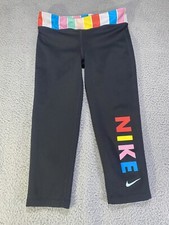 Nike Dri-Fit Youth Leggings SZ Medium Rainbow Colorful Waist Capri Cut