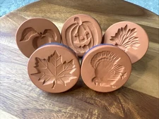 Lot of 5 Vintage Rycraft Ceramic 2" Terra Cotta Cookie Stamps Fall Apple Leaf