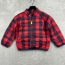 Crewcuts Puffer Jacket Kids Size 4/5 Red Plaid Long Sleeve Full Zip Insulated