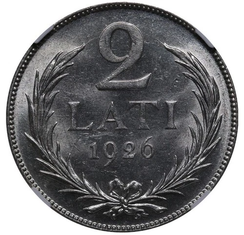 1926 Latvia President Janis Chakste (1922 - 1927) 2 Lati Silver Graded NGC MS 63