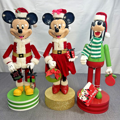 Rare Disney Mickey, Minnie & Goofy Nutcracker Santa Hats Wooden JC Penny 14''