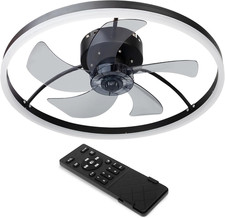 Modern 19.7" Flush Mount Ceiling Fan with Remote  Dimmable LED Light