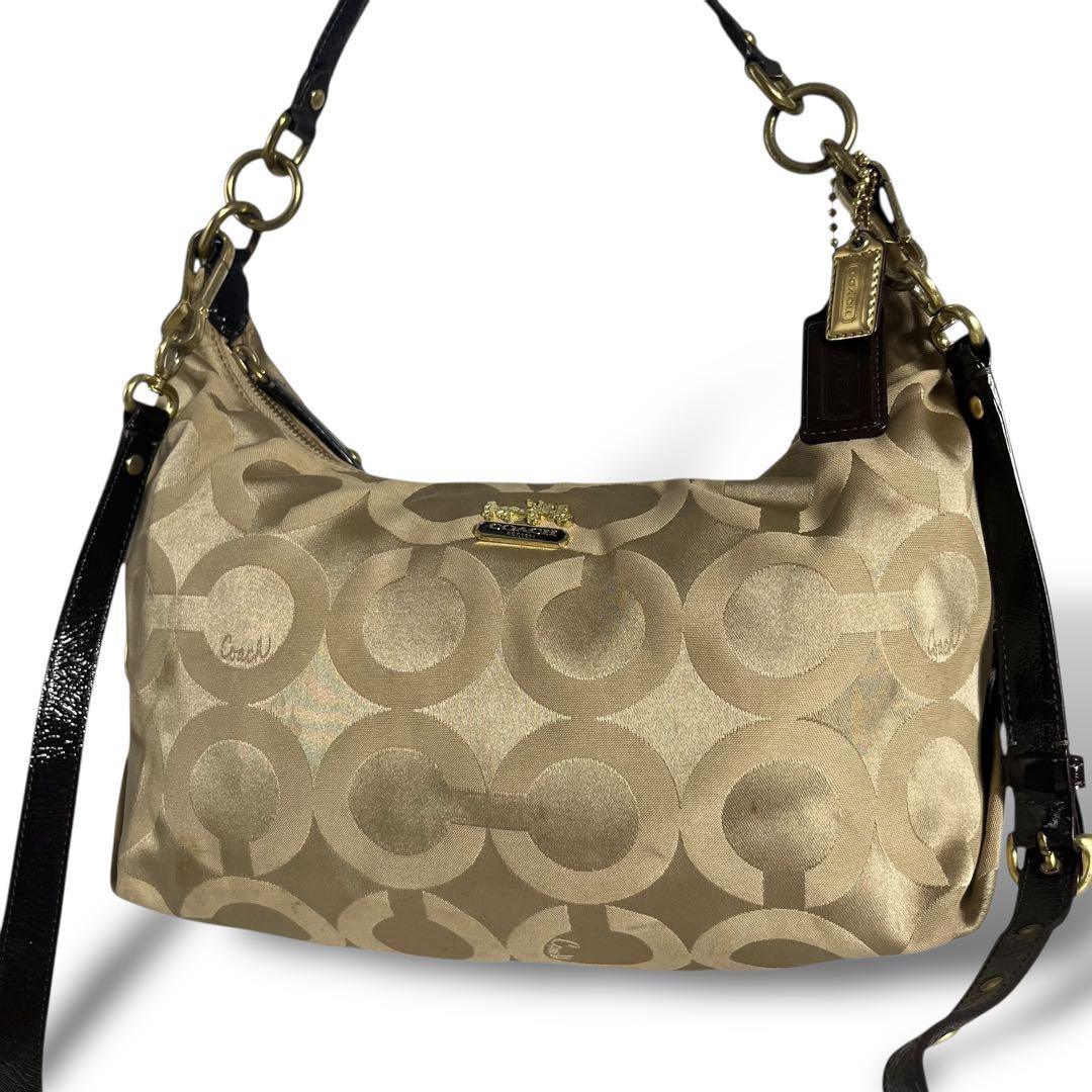 Coach Signature Beige Canvas & Leather Crossbody Bag - Excellent Condition