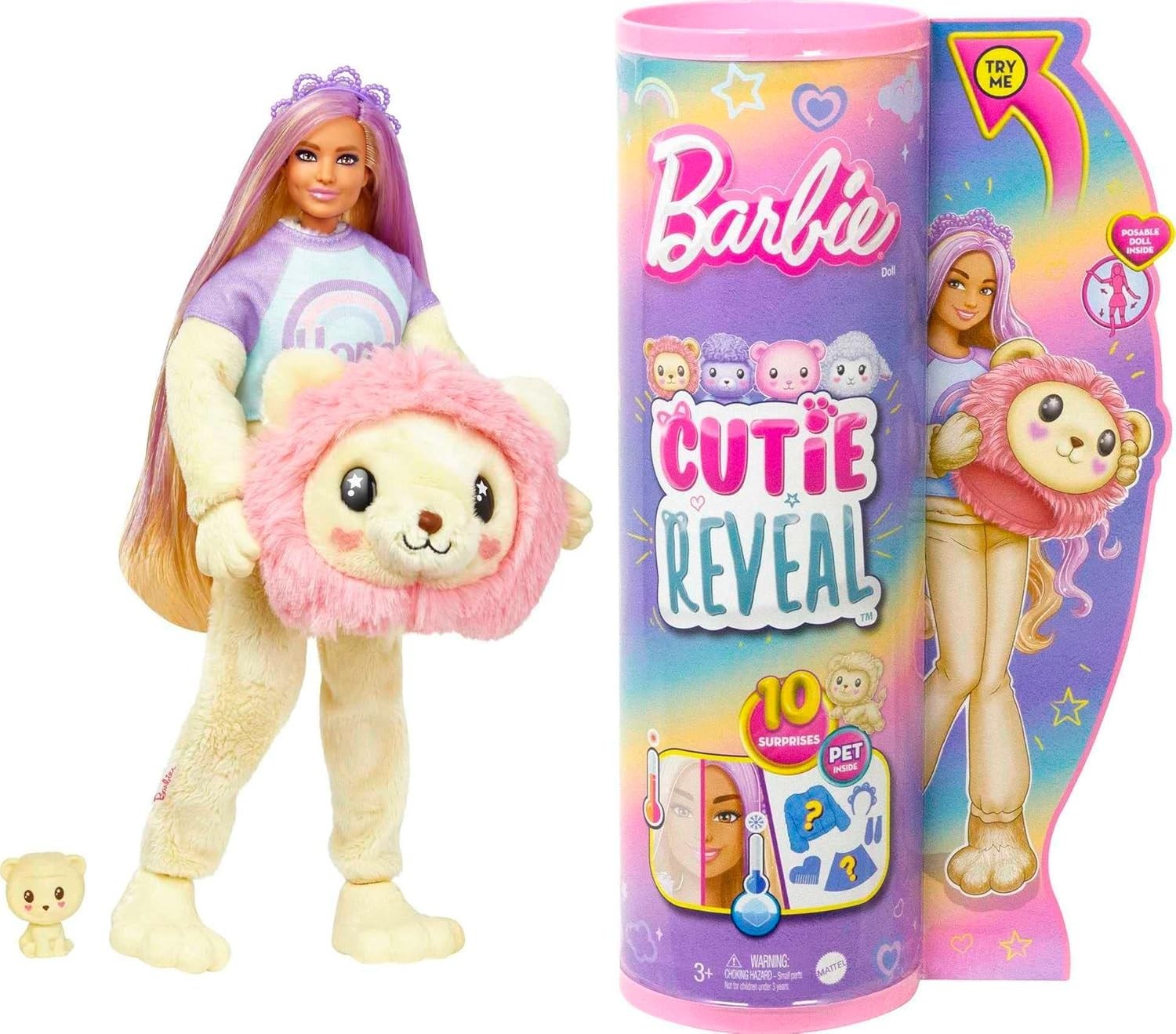Barbie Cutie Reveal Lion Doll HKR06 10 Surprises Cozy Cute Tees