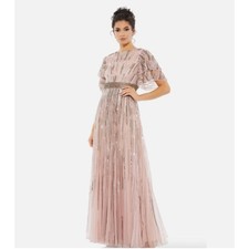 NWT Mac Duggal 93582 Vintage Rose Embellished Full-Length Gown Layered Sleeve 10