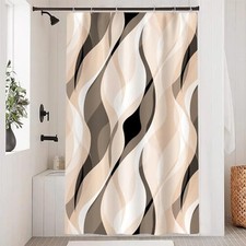 Cream Shower Curtain, Modern Abstract Cream and Grey Striped Shower Curtain