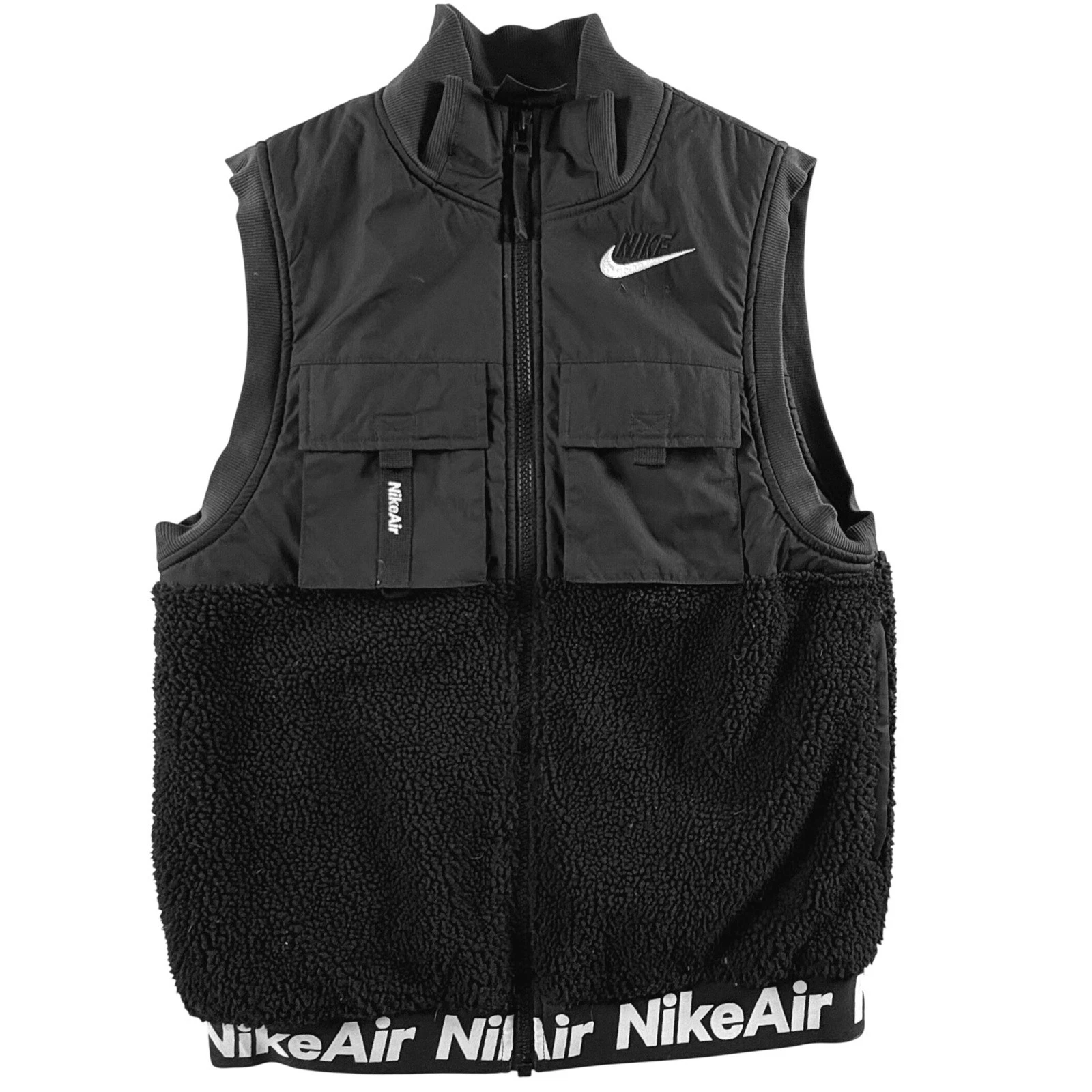 Nike Air Vest Mens Small Sherpa Fleece Mixed Media Full Zip Black