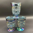 3 Vintage Windsor Blue Purple Carnival Glass Tumblers Indiana Glasses Goblets
