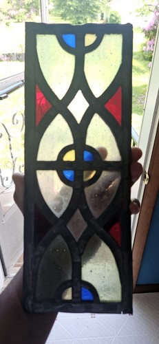 Vintage Lead Framed Stained Glass Window From Catholic Church 12" X 5" - Picture 2 of 6