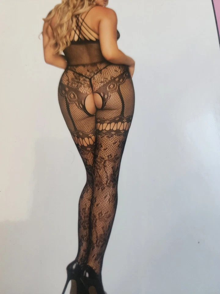 Body halter con tiras y red Leg Avenue con estrás, negro, O/S Foto 4 de 4