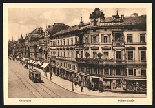 Karlsruhe, Strassenbahn auf der Kaiserstraße, Ansichtskarte 