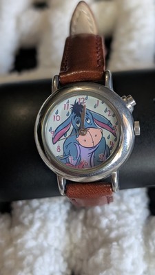 Vintage 90s DISNEY Eeyore Analog Watch with Brown Leather Strap