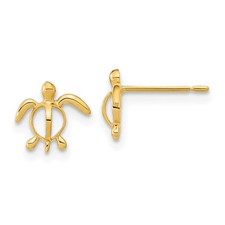 14k Yellow Gold Childrens Sea Turtle Earrings