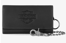 Harley-Davidson Mens Bar  Shield Trucker Leather Wallet W/Chain Black MWM119/08