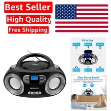 Wireless Bluetooth CD Boombox with FM Radio, USB, AUX Headphone Jack Black