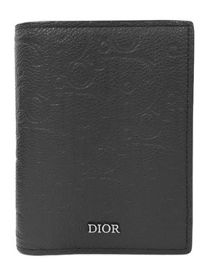 Christian Dior Gravity Vertical Compact Card Holder Leather Black Wallet