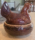 Hull Nesting Hen W/Chicks 1 Qt Brown Oval Oven-Safe Covered Casserole Dish USA