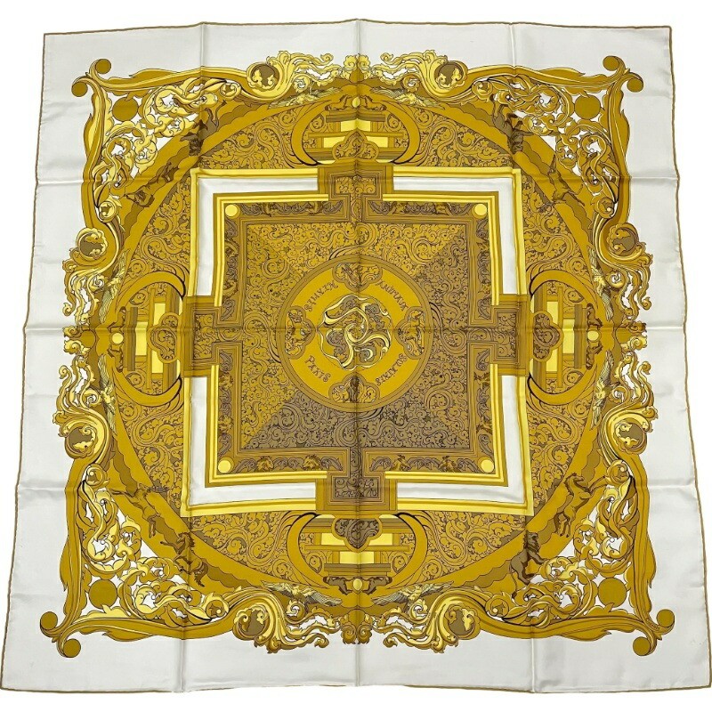 Hermes Carre 90 Ivory Yellow 100 Silk Scarf For Women Pre-Owned 12506K13