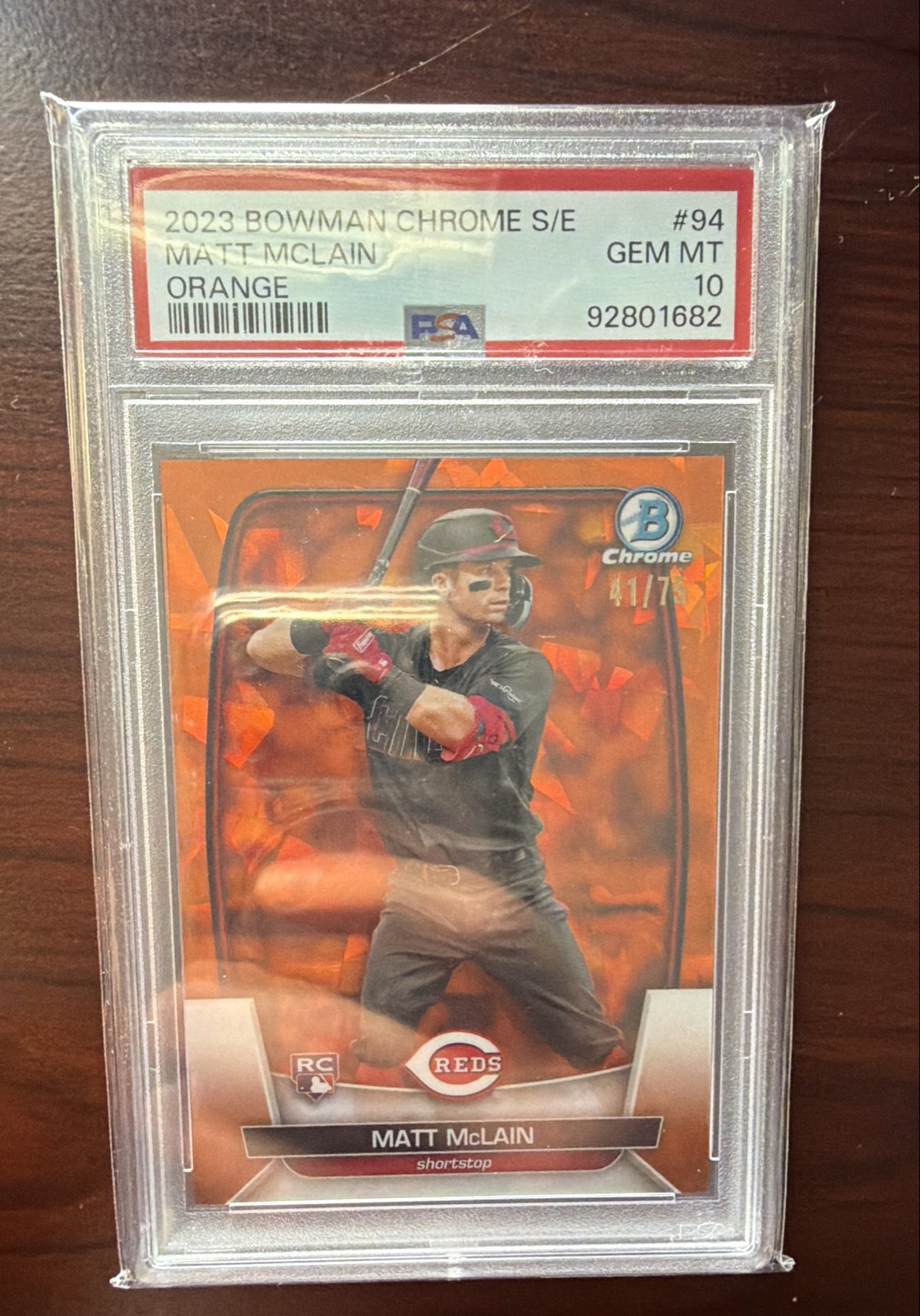 Matt Mclain- 2023 Bowman Chrome Sapphire Edition #94 Orange /75 (RC) PSA 10