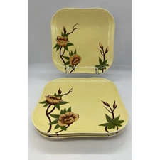 Weil Ware Yellow Rose California Pottery Set of 4  Dinner Plates 9 3/4” MCM