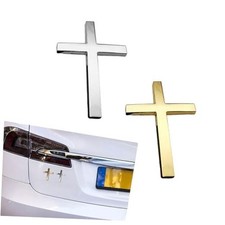 2 PCS Metal Jesus Christ Cross Badge Stickers, 2.44" 1.77" Alloy Silver  Gold