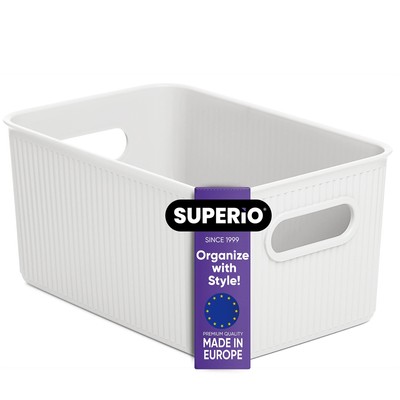 Ribbed Collection - Decorative Plastic Open Home Storage Bins Organizer Baske...