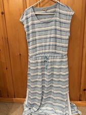 T by Talbots Maxi Dress Sz L Blue Striped Sleeveless Drawstring Coastal Beach
