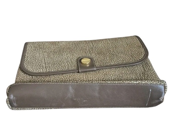 Borbonese Redwall Quail Pattern Suede Leather Pou… - image 4