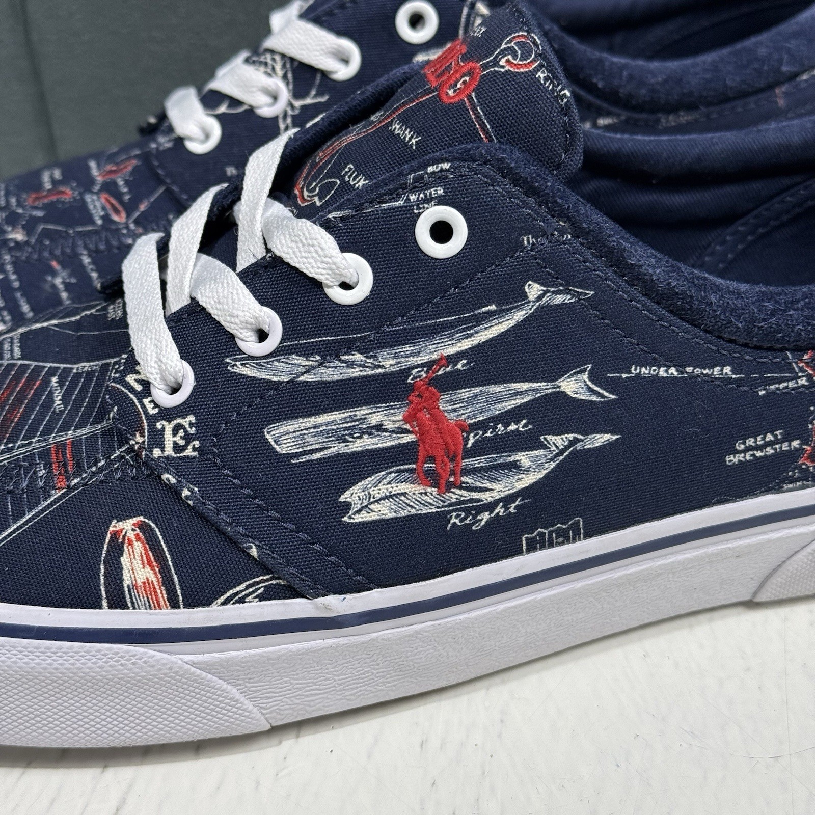 PONY Polo Ralph Lauren Faxon Sneakers Uomo Taglia 10 5 Faro Vela Nodi Scarpe da Barca