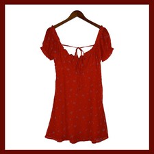 Urban Outfitters Red Floral Puff Sleeve Mini Dress Milkmaid Cottagecore S