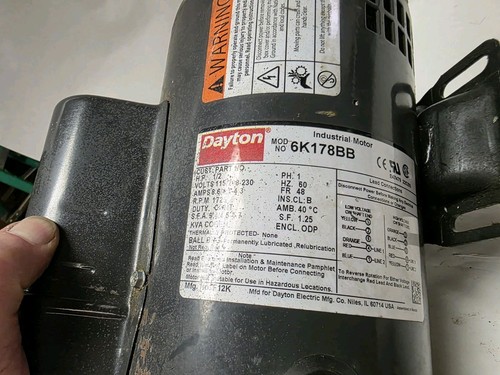 Dayton 6K178BB 1/2 HP 1 PH 1725 RPM 48 Fr. 115/230 V. Electric Motor Short Shaft - Picture 2 of 11