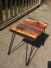 Live Edge wood/epoxy-Fractal burned Red Cedar with 4 Silver/Black Epoxy Rivers