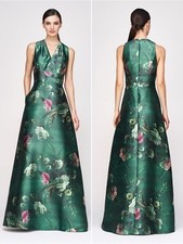 Kay Unger Rosalind Gown Green Floral Maxi Dress Formal Evening Dress Size 16 NWT