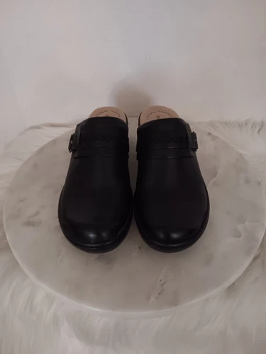 Clarks Collection sandali donna 7M mules neri slip on casual zeppa tacco 15190