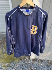 Mizuno Baseball Cage Jacket Mens M Navy Blue 1/4 Zip Windbreaker Gold B Logo