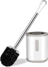 Compact Toilet Brush Holder Stainless Steel Nylon Bristles White Grey