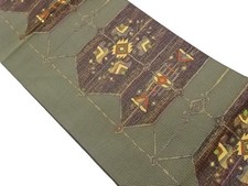 7641345: JAPANESE KIMONO JAPANESE NAGOYA OBI / CHIKUZEN HAKATA / WOVEN GEOMETRIC