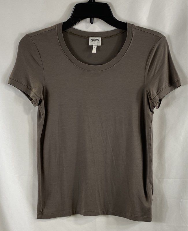 Armani Collezioni Women's T-Shirt Brown Crewneck Made in Italy Sz 8