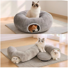 Washable Cat Tunnel Bed 2-in-1 Cat Tunnel for Indoor Cats Collapsible Cat Cave