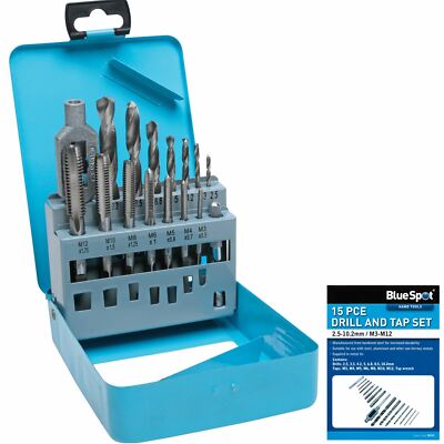 Bluespot 6tlg Gewindebohrer und Bohrer Set metrisch M3 M4 M5 M6 M8 M10 M12 Gewindeschneider