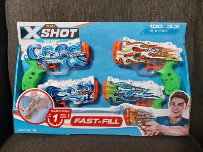 Set Of 4 ZURU X Shot Skins Fast Fill Water Toy Guns Blasters 3.3fl Oz 30ft New