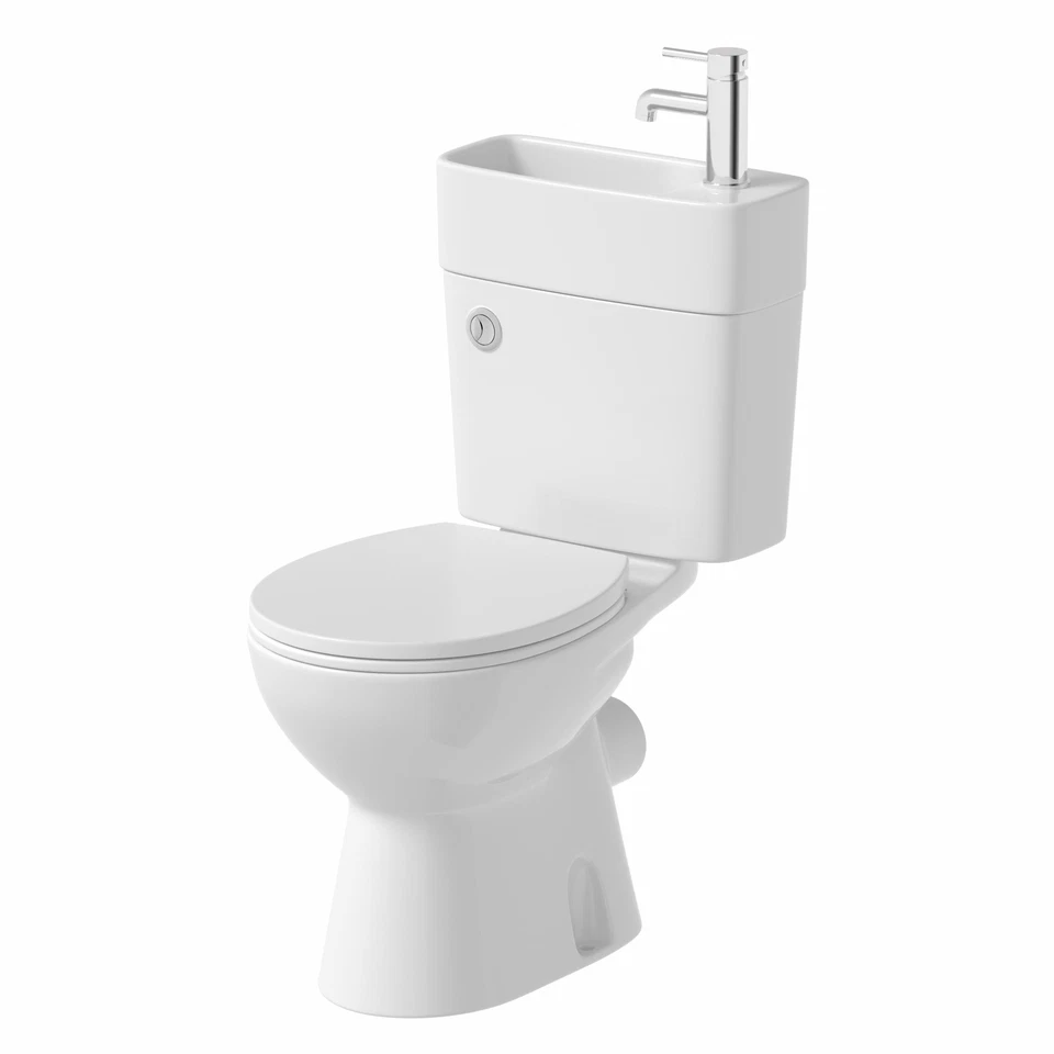 Essentials 2-in-1 Close Coupled Toilet With Sink On Top - Tap & Waste Incl - Image 3 of 4