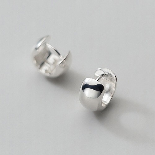 925 Sterling Silver Simple Wide Dome Huggie Hoop Earrings for Women A1117