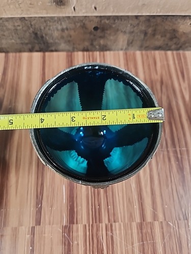 Vintage Ornate 5" Brass Metal Goblet w/Blue Glass Inner Cup Treasure Prop Decor - Picture 8 of 8